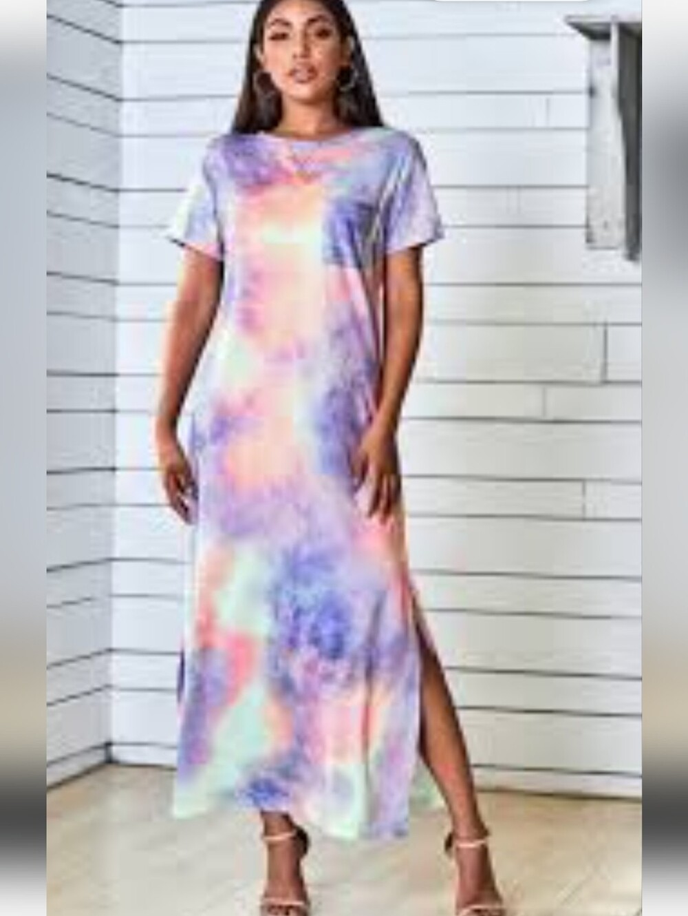 Boutique Unbranded Pink Purple Pastel Tie-Dye Maxi Dress Size Medium